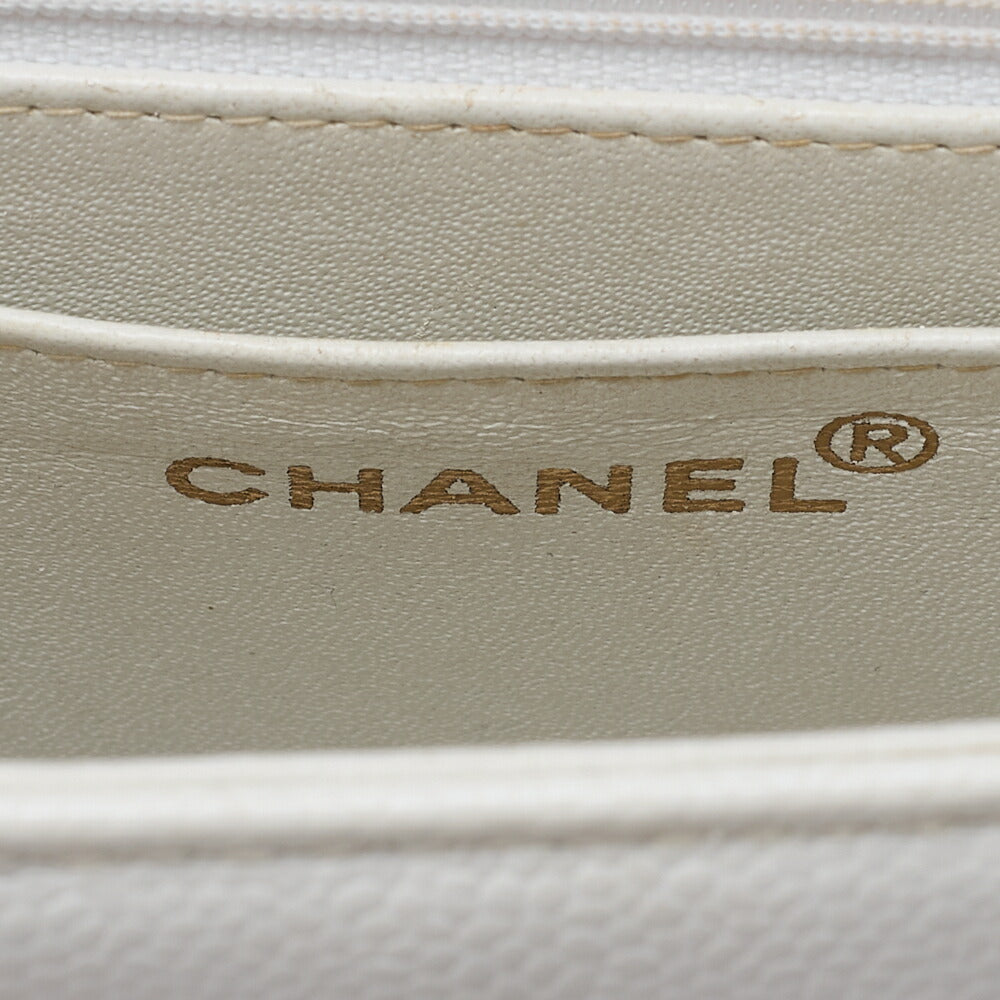 CHANEL Caviar Skin Single Turnlock One Shoulder White Black-Tone Hardware, Pre-Owned