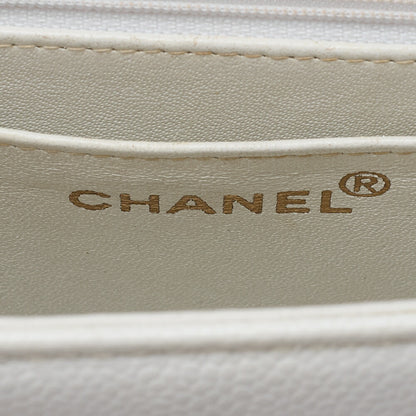 CHANEL Caviar Skin Single Turnlock One Shoulder White Black-Tone Hardware, Pre-Owned