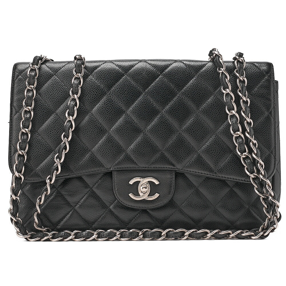 CHANEL Caviar Skin Deca Matassse 29cm Single Flap Chain Shoulder Bag Black Silver-Tone Hardware, Pre-Owned