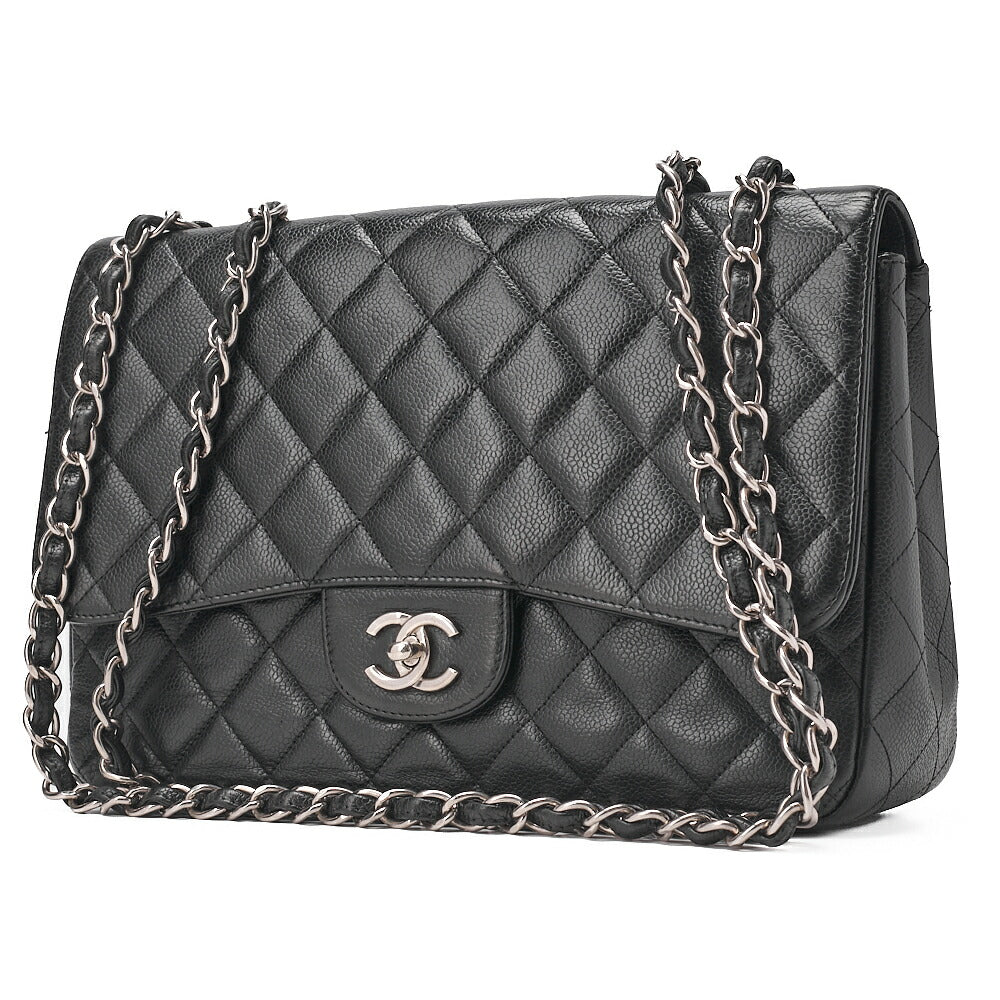 CHANEL Caviar Skin Deca Matassse 29cm Single Flap Chain Shoulder Bag Black Silver-Tone Hardware, Pre-Owned
