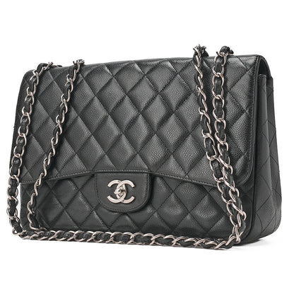 CHANEL Caviar Skin Deca Matassse 29cm Single Flap Chain Shoulder Bag Black Silver-Tone Hardware, Pre-Owned