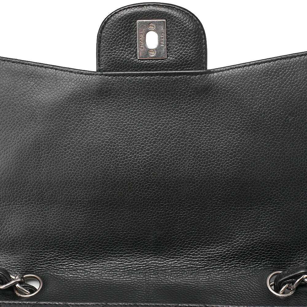 CHANEL Caviar Skin Deca Matassse 29cm Single Flap Chain Shoulder Bag Black Silver-Tone Hardware, Pre-Owned