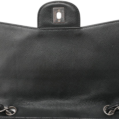 CHANEL Caviar Skin Deca Matassse 29cm Single Flap Chain Shoulder Bag Black Silver-Tone Hardware, Pre-Owned