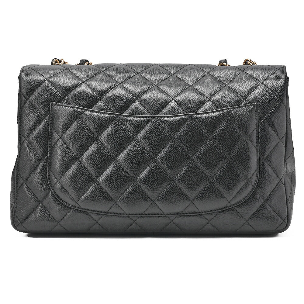 CHANEL Caviar Skin Deca Matasse 30cm Single Flap Chain Shoulder Bag Black Gold-Tone Hardware, Pre-Owned