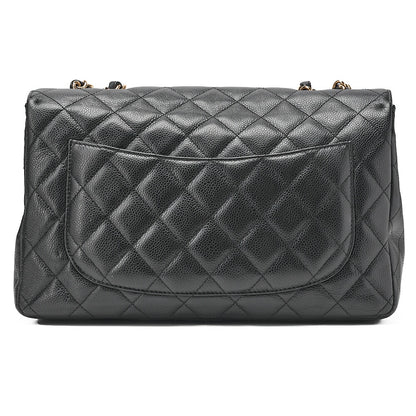 CHANEL Caviar Skin Deca Matasse 30cm Single Flap Chain Shoulder Bag Black Gold-Tone Hardware, Pre-Owned