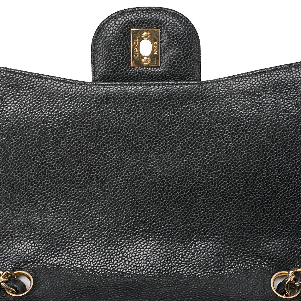 CHANEL Caviar Skin Deca Matasse 30cm Single Flap Chain Shoulder Bag Black Gold-Tone Hardware, Pre-Owned