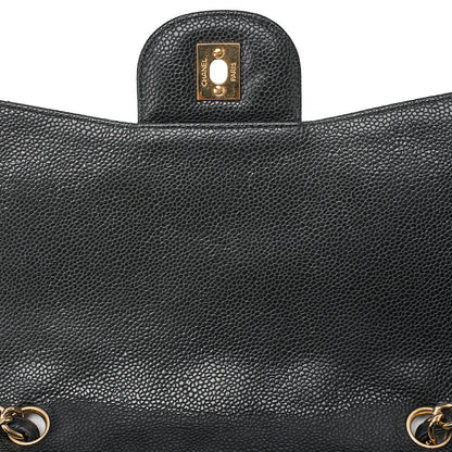 CHANEL Caviar Skin Deca Matasse 30cm Single Flap Chain Shoulder Bag Black Gold-Tone Hardware, Pre-Owned