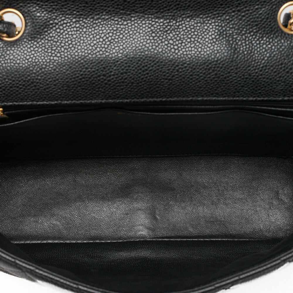 CHANEL Caviar Skin Deca Matasse 30cm Single Flap Chain Shoulder Bag Black Gold-Tone Hardware, Pre-Owned