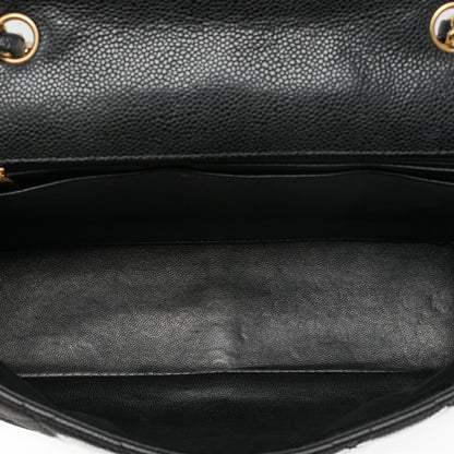 CHANEL Caviar Skin Deca Matasse 30cm Single Flap Chain Shoulder Bag Black Gold-Tone Hardware, Pre-Owned