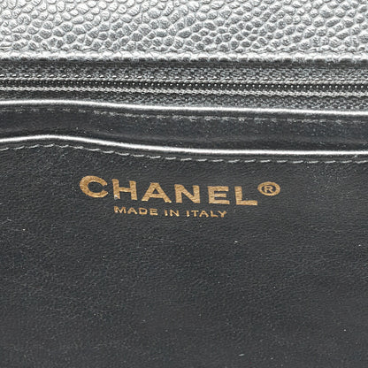 CHANEL Caviar Skin Deca Matasse 30cm Single Flap Chain Shoulder Bag Black Gold-Tone Hardware, Pre-Owned