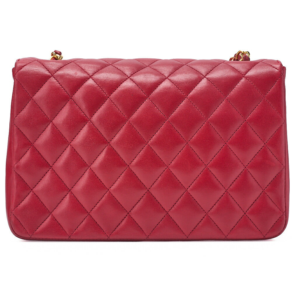 CHANEL Chain Shoulder Bag Matelasse Round Flap Lambskin Red Gold-Tone Hardware, Pre-Owned