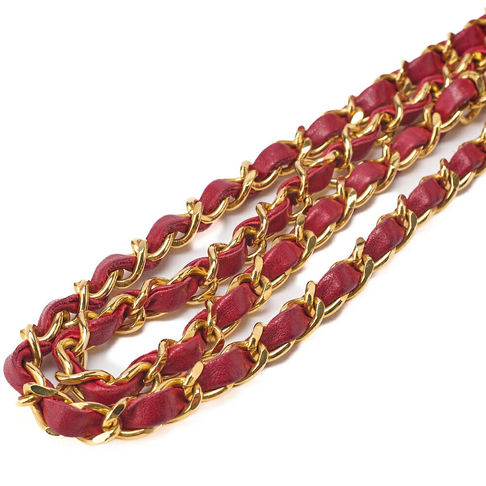 CHANEL Chain Shoulder Bag Matelasse Round Flap Lambskin Red Gold-Tone Hardware, Pre-Owned