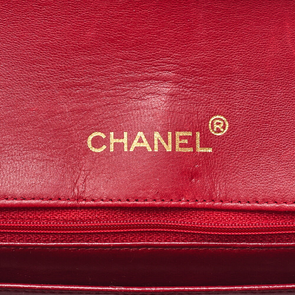 CHANEL Chain Shoulder Bag Matelasse Round Flap Lambskin Red Gold-Tone Hardware, Pre-Owned
