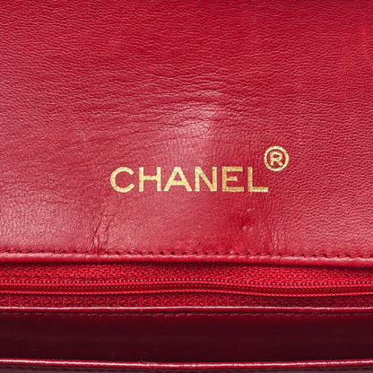 CHANEL Chain Shoulder Bag Matelasse Round Flap Lambskin Red Gold-Tone Hardware, Pre-Owned