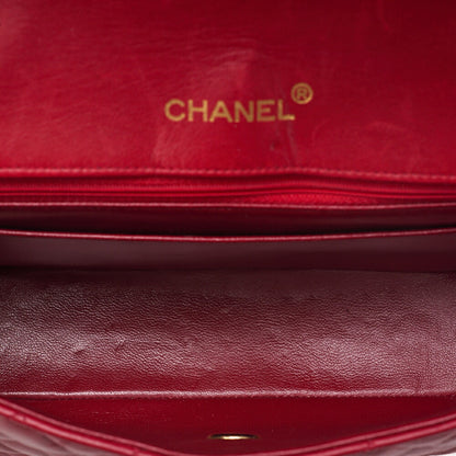 CHANEL Chain Shoulder Bag Matelasse Round Flap Lambskin Red Gold-Tone Hardware, Pre-Owned