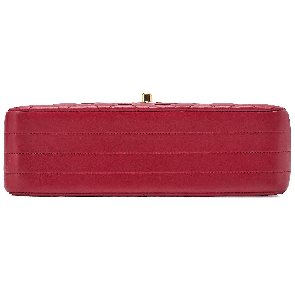 CHANEL Chain Shoulder Bag Matelasse Round Flap Lambskin Red Gold-Tone Hardware, Pre-Owned