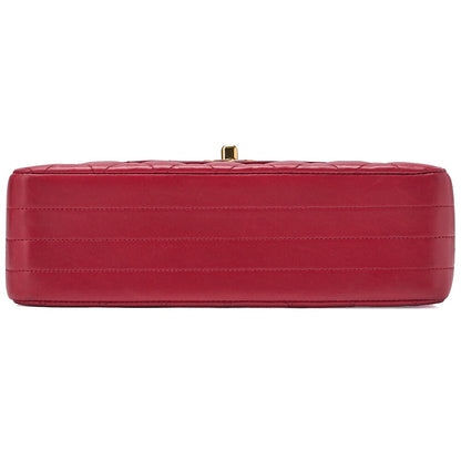 CHANEL Chain Shoulder Bag Matelasse Round Flap Lambskin Red Gold-Tone Hardware, Pre-Owned