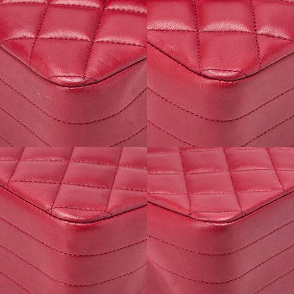 CHANEL Chain Shoulder Bag Matelasse Round Flap Lambskin Red Gold-Tone Hardware, Pre-Owned