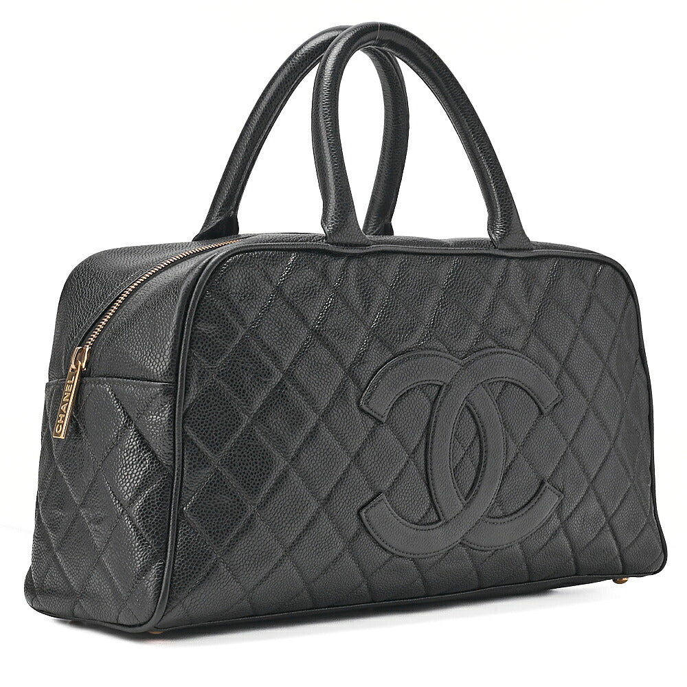 CHANEL Handbag Boston Bag Caviar Skin Matelasse Cocomark Black Gold-Tone Hardware, Pre-Owned