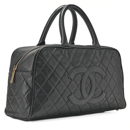 CHANEL Handbag Boston Bag Caviar Skin Matelasse Cocomark Black Gold-Tone Hardware, Pre-Owned