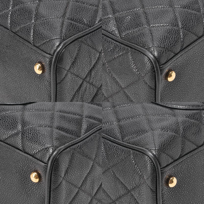 CHANEL Handbag Boston Bag Caviar Skin Matelasse Cocomark Black Gold-Tone Hardware, Pre-Owned