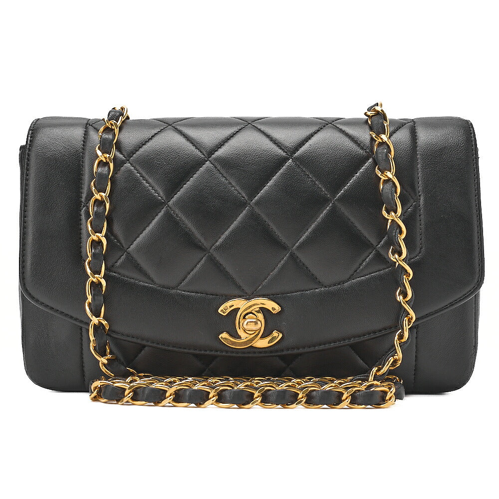 CHANEL Shoulder Bag Matelasse Lambskin Diana 22cm Flap Chain Shoulder Black Gold-Tone Hardware, Pre-Owned