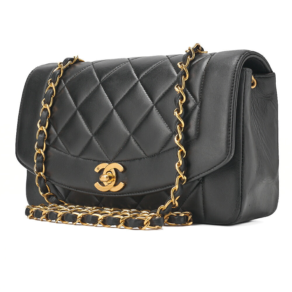 CHANEL Shoulder Bag Matelasse Lambskin Diana 22cm Flap Chain Shoulder Black Gold-Tone Hardware, Pre-Owned