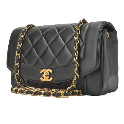 CHANEL Shoulder Bag Matelasse Lambskin Diana 22cm Flap Chain Shoulder Black Gold-Tone Hardware, Pre-Owned