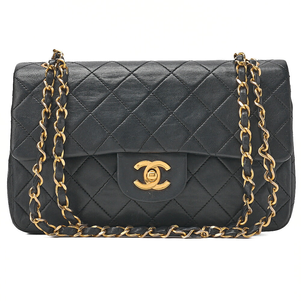 CHANEL Chain Shoulder Bag Matelasse 23cm Double Flap Lambskin Black Gold-Tone Hardware, Pre-Owned