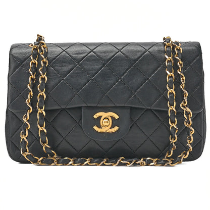 CHANEL Chain Shoulder Bag Matelasse 23cm Double Flap Lambskin Black Gold-Tone Hardware, Pre-Owned