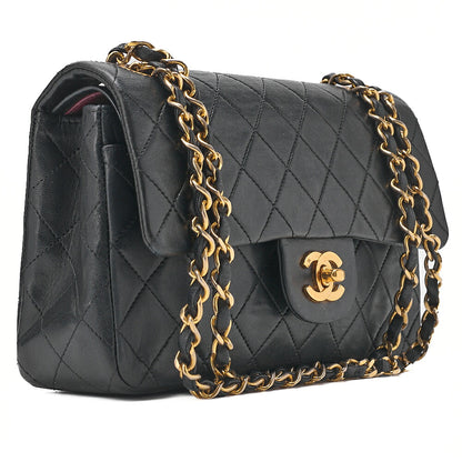 CHANEL Chain Shoulder Bag Matelasse 23cm Double Flap Lambskin Black Gold-Tone Hardware, Pre-Owned