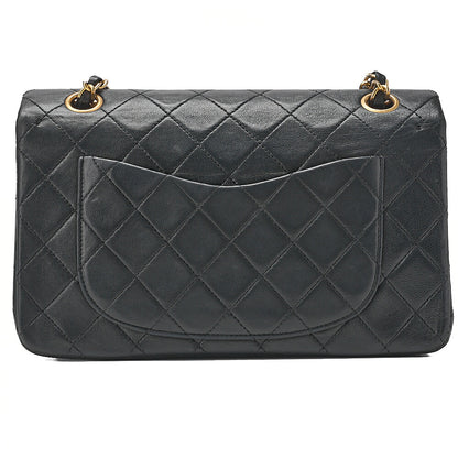 CHANEL Chain Shoulder Bag Matelasse 23cm Double Flap Lambskin Black Gold-Tone Hardware, Pre-Owned