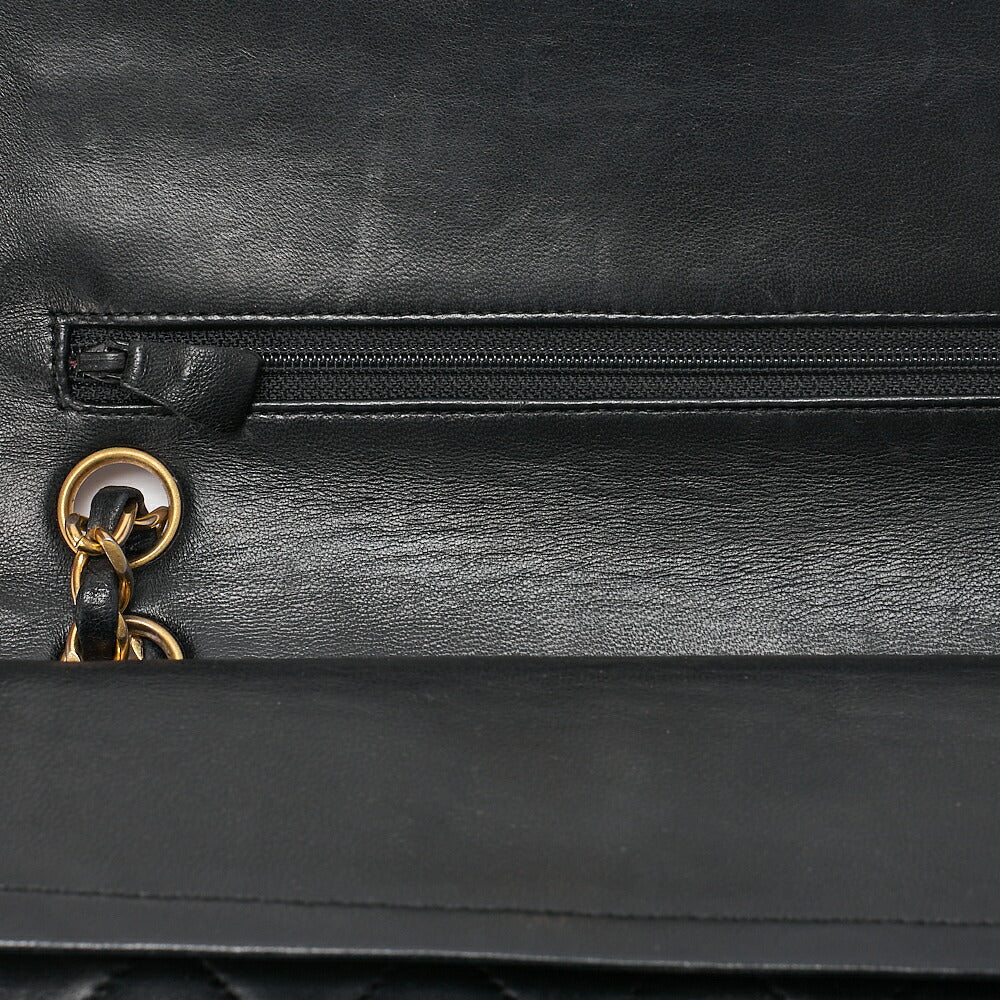 CHANEL Chain Shoulder Bag Matelasse 23cm Double Flap Lambskin Black Gold-Tone Hardware, Pre-Owned