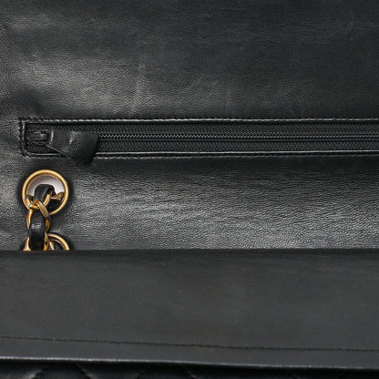 CHANEL Chain Shoulder Bag Matelasse 23cm Double Flap Lambskin Black Gold-Tone Hardware, Pre-Owned