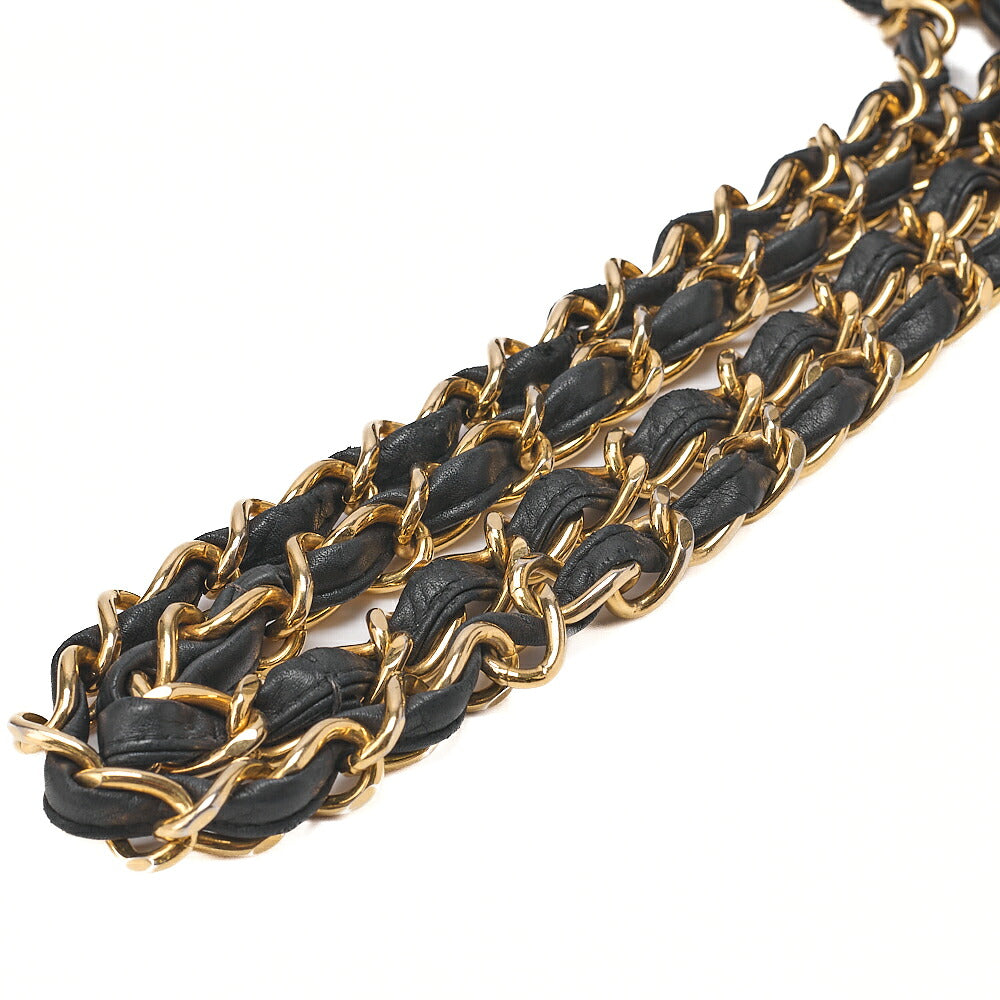 CHANEL Chain Shoulder Bag Deca Matrasse 34cm Single Flap Lambskin Black Gold-Tone Hardware, Pre-Owned