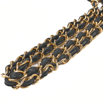 CHANEL Chain Shoulder Bag Deca Matrasse 34cm Single Flap Lambskin Black Gold-Tone Hardware, Pre-Owned
