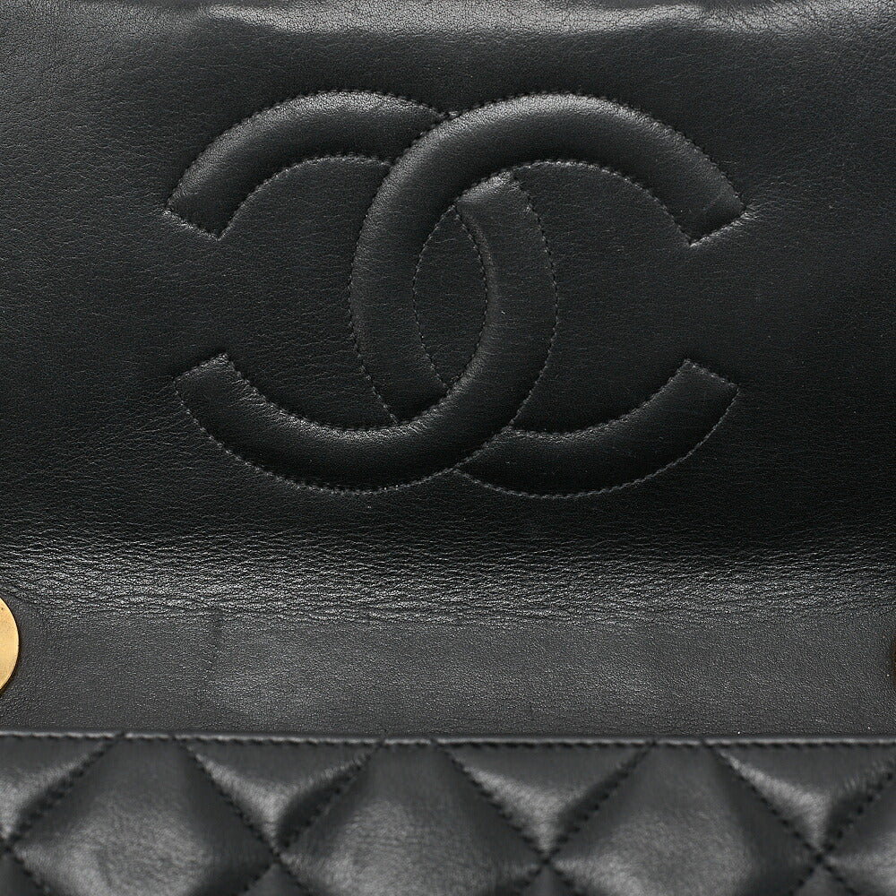 CHANEL Chain Shoulder Bag Deca Matrasse 34cm Single Flap Lambskin Black Gold-Tone Hardware, Pre-Owned