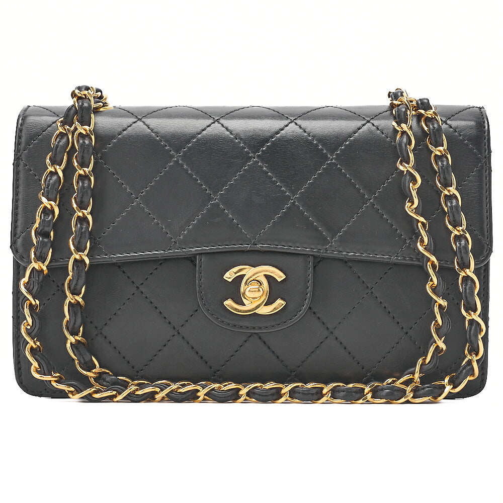 CHANEL Chain Shoulder Bag Matelasse 23cm Single Flap Lambskin Black Gold-Tone Hardware, Pre-Owned