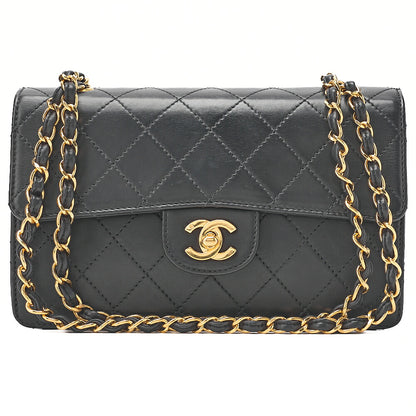 CHANEL Chain Shoulder Bag Matelasse 23cm Single Flap Lambskin Black Gold-Tone Hardware, Pre-Owned