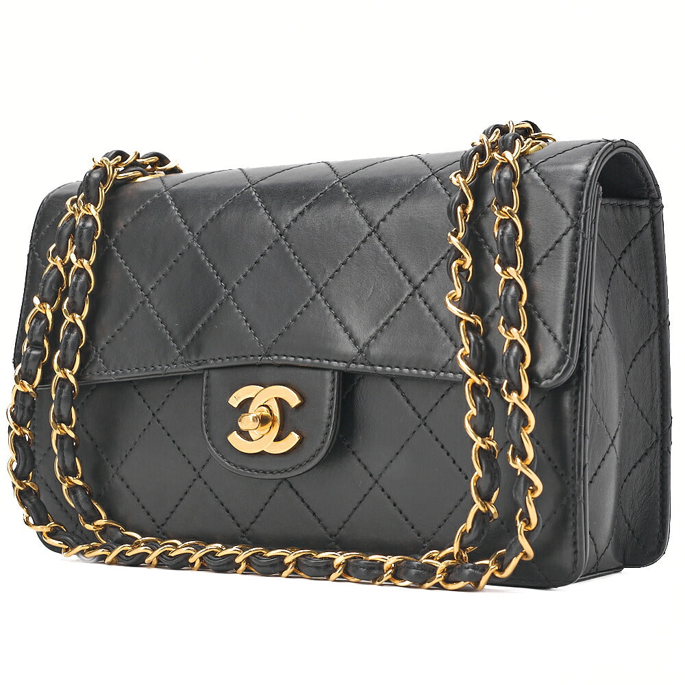 CHANEL Chain Shoulder Bag Matelasse 23cm Single Flap Lambskin Black Gold-Tone Hardware, Pre-Owned