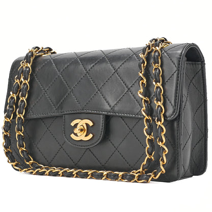 CHANEL Chain Shoulder Bag Matelasse 23cm Single Flap Lambskin Black Gold-Tone Hardware, Pre-Owned