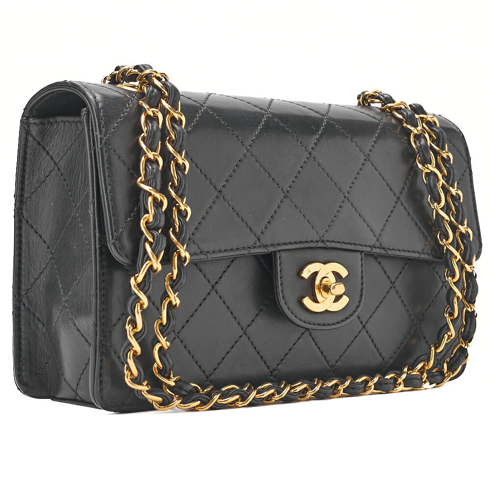 CHANEL Chain Shoulder Bag Matelasse 23cm Single Flap Lambskin Black Gold-Tone Hardware, Pre-Owned