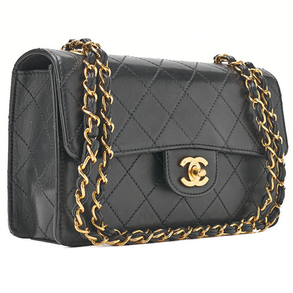 CHANEL Chain Shoulder Bag Matelasse 23cm Single Flap Lambskin Black Gold-Tone Hardware, Pre-Owned