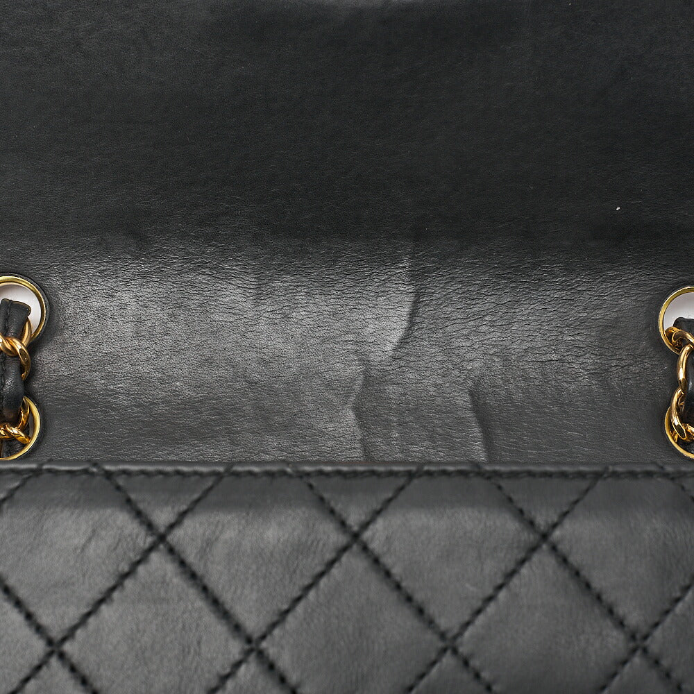 CHANEL Chain Shoulder Bag Matelasse 23cm Single Flap Lambskin Black Gold-Tone Hardware, Pre-Owned