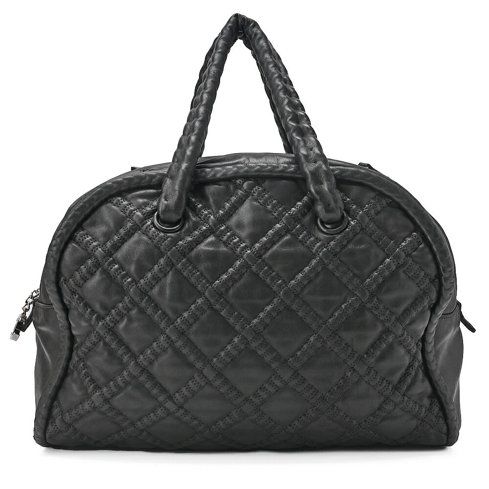 CHANEL ウルトラスティッチ ココマーク ショルダーバッグ ボストン ラムスキン 黒 シルバー金具 中古