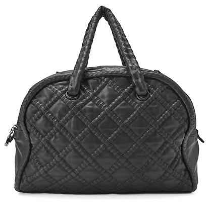 CHANEL ウルトラスティッチ ココマーク ショルダーバッグ ボストン ラムスキン 黒 シルバー金具 中古