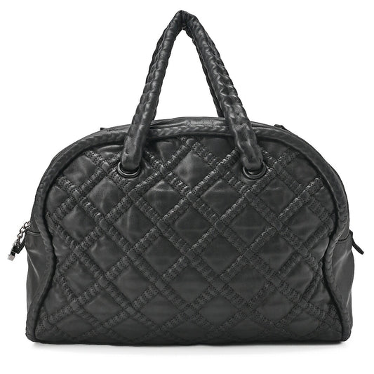 CHANEL Ultra Stitch Coco Mark Shoulder Boston Lambskin Black Silver-Tone Hardware, Pre-Owned