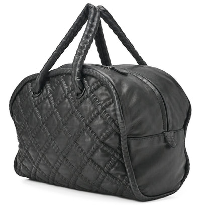 CHANEL ウルトラスティッチ ココマーク ショルダーバッグ ボストン ラムスキン 黒 シルバー金具 中古