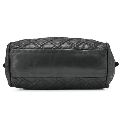 CHANEL ウルトラスティッチ ココマーク ショルダーバッグ ボストン ラムスキン 黒 シルバー金具 中古