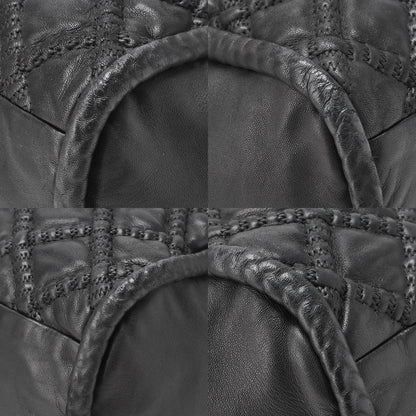 CHANEL ウルトラスティッチ ココマーク ショルダーバッグ ボストン ラムスキン 黒 シルバー金具 中古